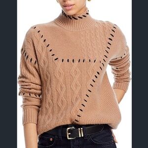 C By Bloomingdale's Whipstitch Cable Cashmere Sweater in Camel MED & LARGE